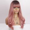 MISS WIG Длинный розовый волнистый парик омбре с челкой, черный, коричневый, косплей, натуральный синтетический парик из термостойкого волокна для женщин