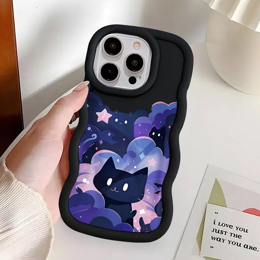 Мягкий чехол для телефона для iPhone 15 Plus 13 11 14 XR 16 Pro Max 17 Air 8 12 Черная кошка Звездная ночь