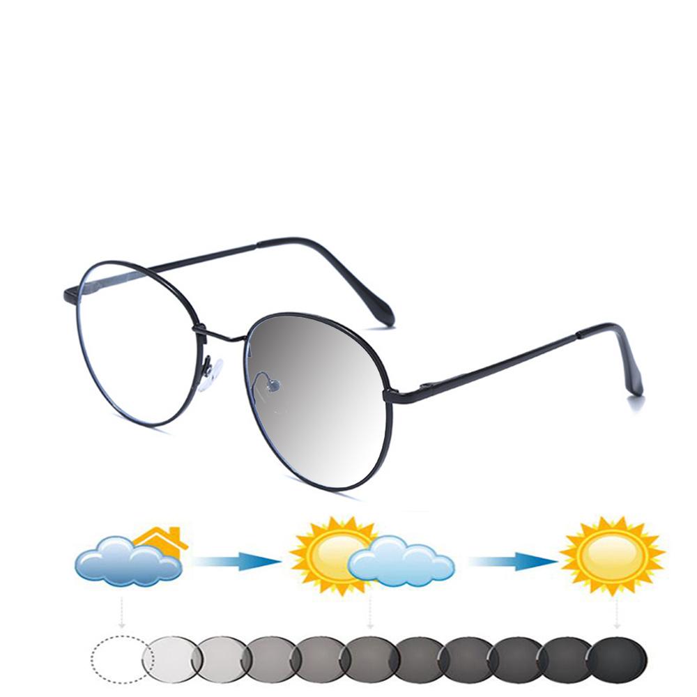 Round Style Alloy Frame One-piece Nose Pads Fashion Photochromic Reading Glasses +0.75 To +4
