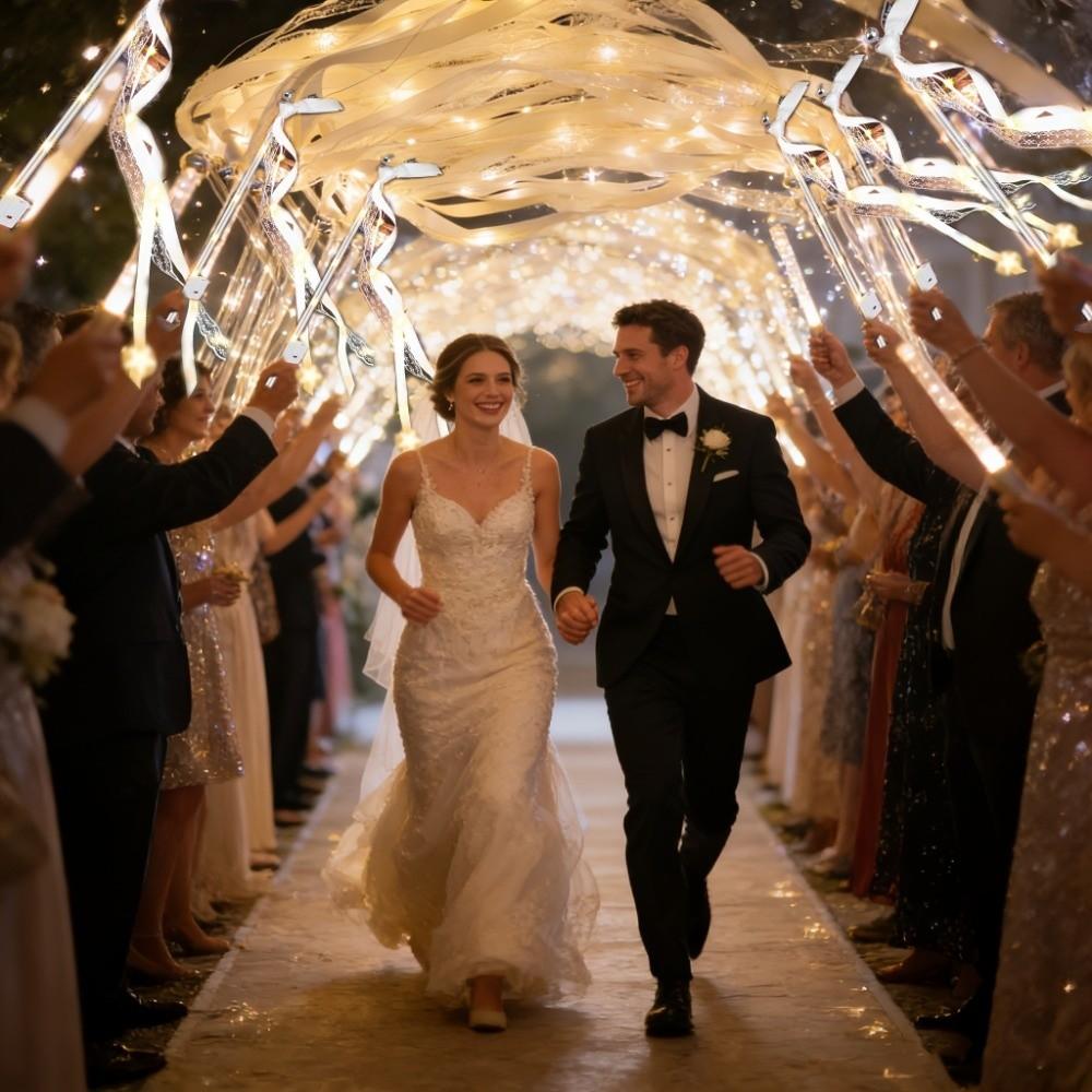5PCS with Bell Wedding Ribbon Glow Wands Glow Flash Floating Ribbon Wand Photo Prop Wedding Decor