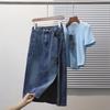 DIMANAF Новинка 2025 года, весна, большие размеры, эластичные джинсовые юбки, женская мода, свободная юбка, макси, А-силуэт, с высокой талией