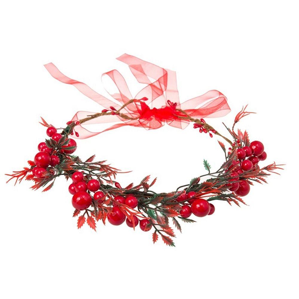 Flower Christmas Headband Crown Flower Headband Red Berry Garland Wreath Decoration Women Headwear