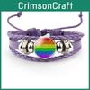 Vibrant Rainbow Flag Time Gemstone Purple Leather Bracelet For All Occasions
