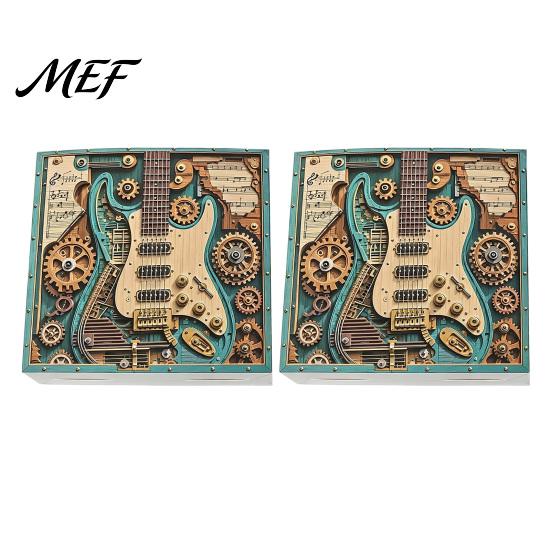 Adults Jigsaw Puzzle 1/2 Sets 1000Pcs Steampunk Guitar Art Puzzle, Gear Challenge Game, Educatoional Musical Instrument Toy for Desk Decor