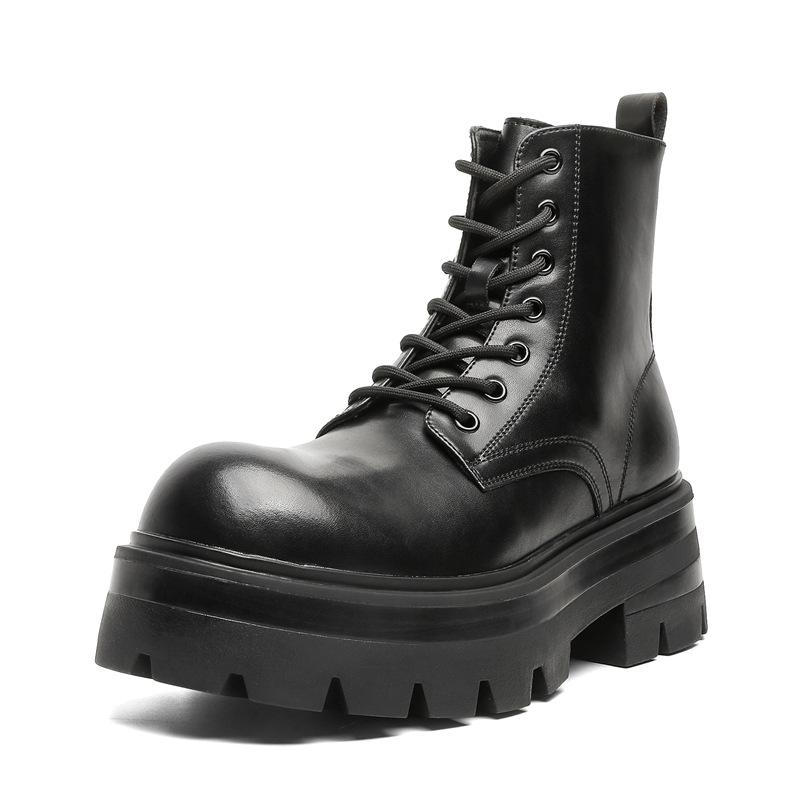 Men's Casual Stage Nightclub Platform Boots Black Genuine Leather Shoes Cowboy Autumn Winter Boot Handsome High Motorcycle Botas