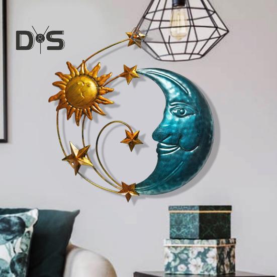 Sun Face Decoration Moon Star Home Office Living Room Bathroom Indoor Outdoor Metal Wall Art Hanging Ornament Pendant Iron Craft