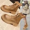 British Style Popular Martin Boots Women's 2025 Autumn and Winter New Thick-soled Heightened Fried Street Big Yellow Boots Retro Locomotive Boots