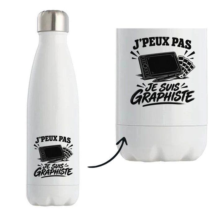 Gourde Isotherme J’peux pas je suis Graphiste J'peux pas minimaliste | Bouteille Inox Double Paroi 500 ml Froid 24 h Chaud 12 h