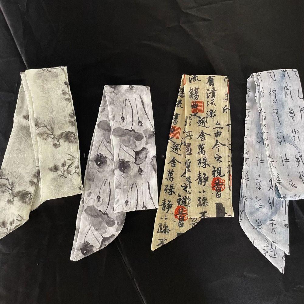 Chinese Style Silk Scarf Pink Scarf Hair Band Simple Printed Scarf Female