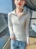 2025 Autumn/Winter Women's Slim Fit Striped Half-Zip Lapel Wool Knit Sweater