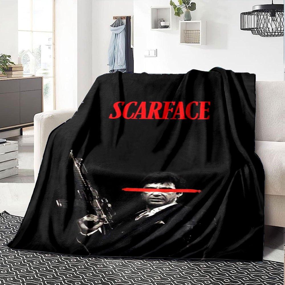 1pc Scarface-Inspired Flannel Blanket - Soft Cozy All-Season Throw for Bedroom, Sofa, Camping, Travel - Perfect Gift for Movie FansB31