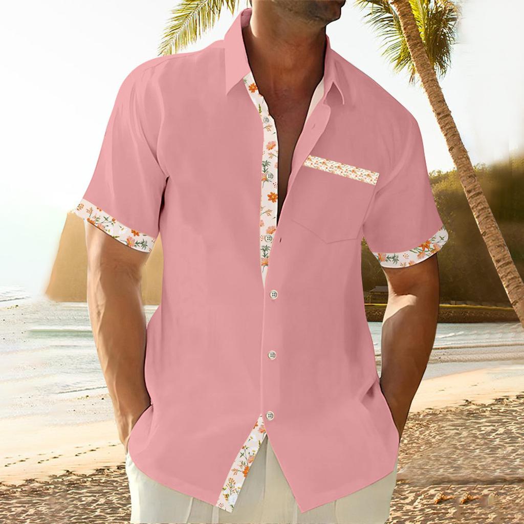 Мужская повседневная рубашка с карманом и воротником, с коротким рукавом