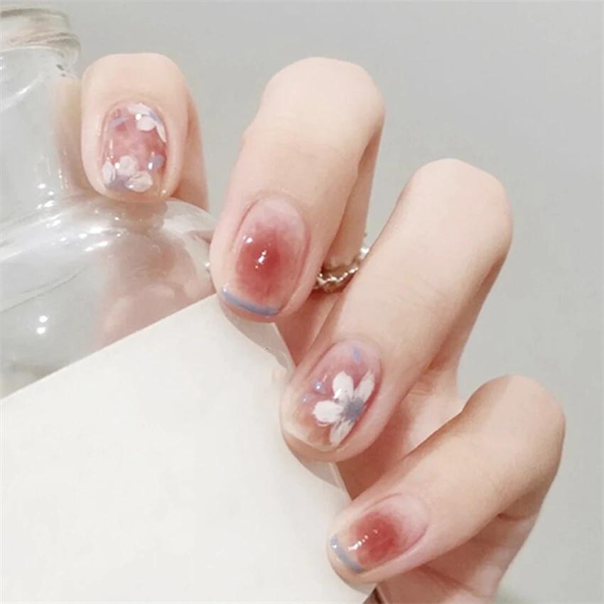 24Pcs French Long Ballet Square Fake Nails Handmade Removable Press On Acrylic Nail Art Tips