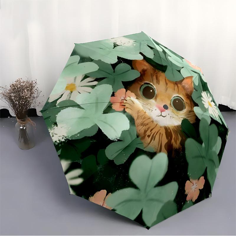 1pc Cat, Flowers Automatic Open/Close Umbrella, Portable Folding umbrella for Everyday Use yy250826044