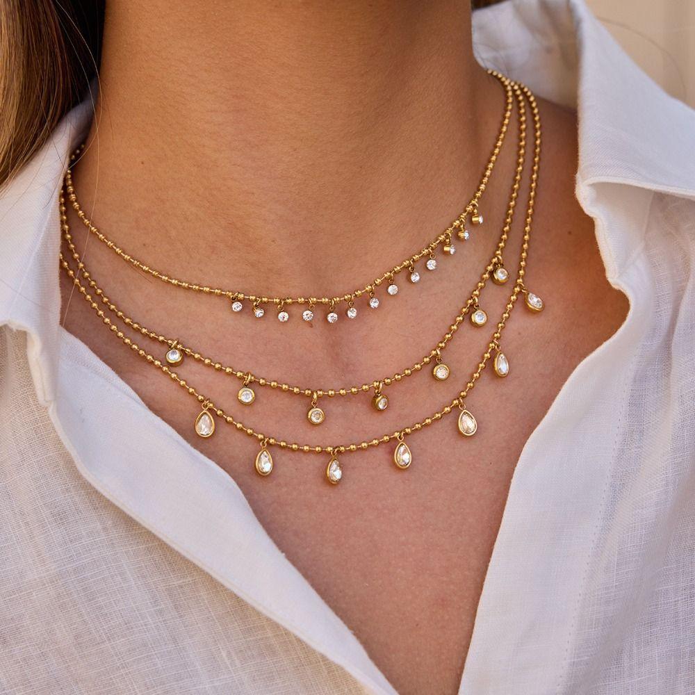 Colored Zircon Zircon Pendant Necklace Multilayer Stainless Steel Necklace For Women