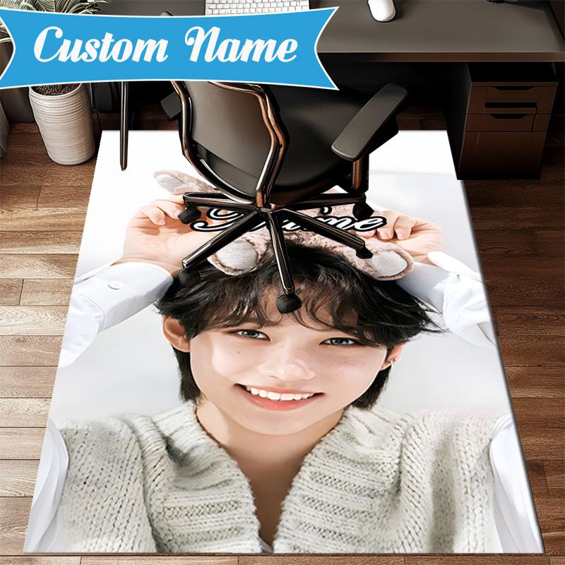 Custom Name K-pop stray Smile Rug for Living Room, Game Rooms, Office, Bedroom, Floor Mat Playful Design, fan gifts Christmas decor