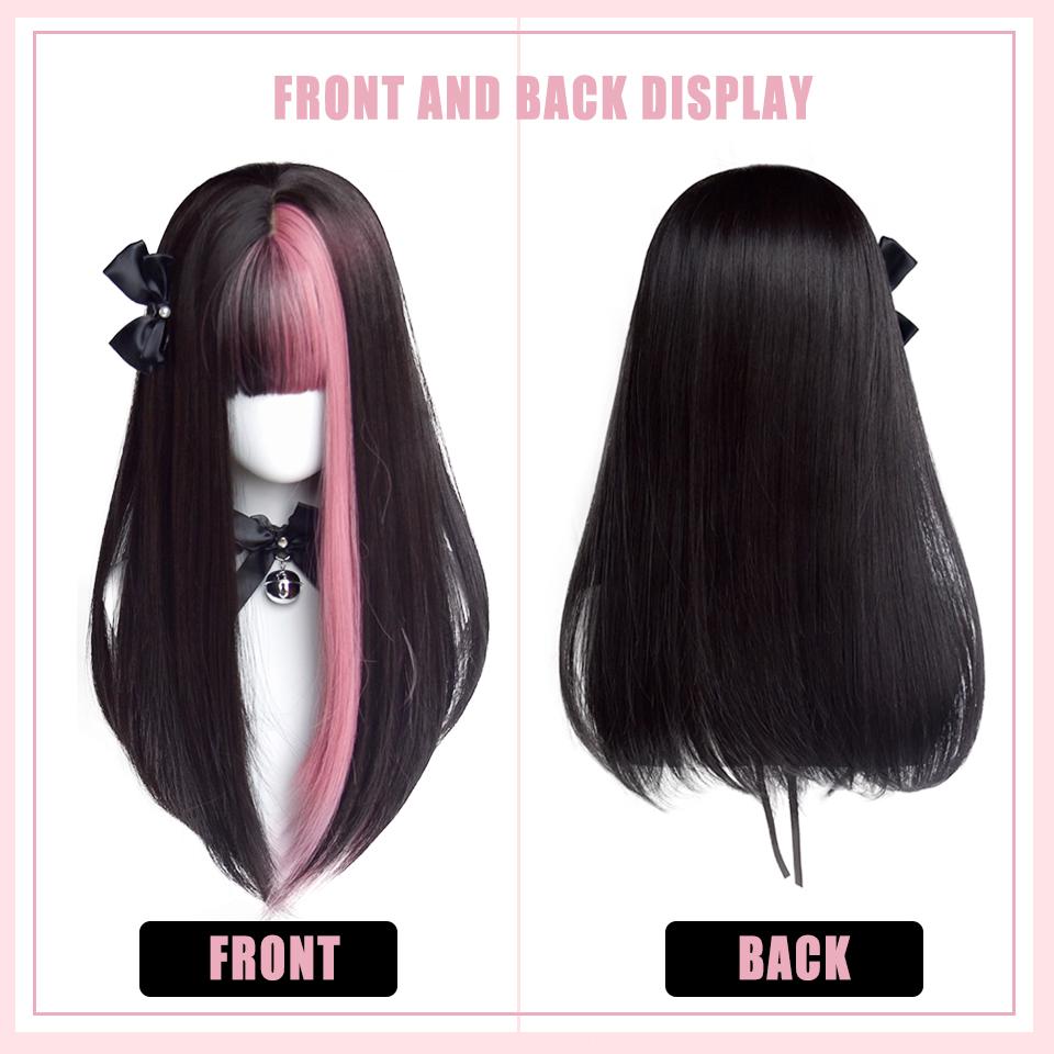 Synthetic Wig Double Spell Color Long Straight Girl Sweet And Spicy Girl Group Style Y2K Girl Lolita Long Ltraight Hair