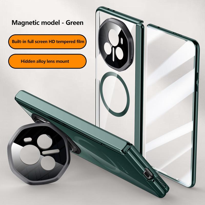 Electroplated Hinge Transparent Phone Case for Honor Magic V3 Metal Lens Holder with Tempered Film Shockproof Holder Business Cover