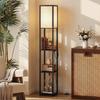 LED Floor Lamp with Shelves, Dimmable, Pull-Chain Switch & Outlets, Black
