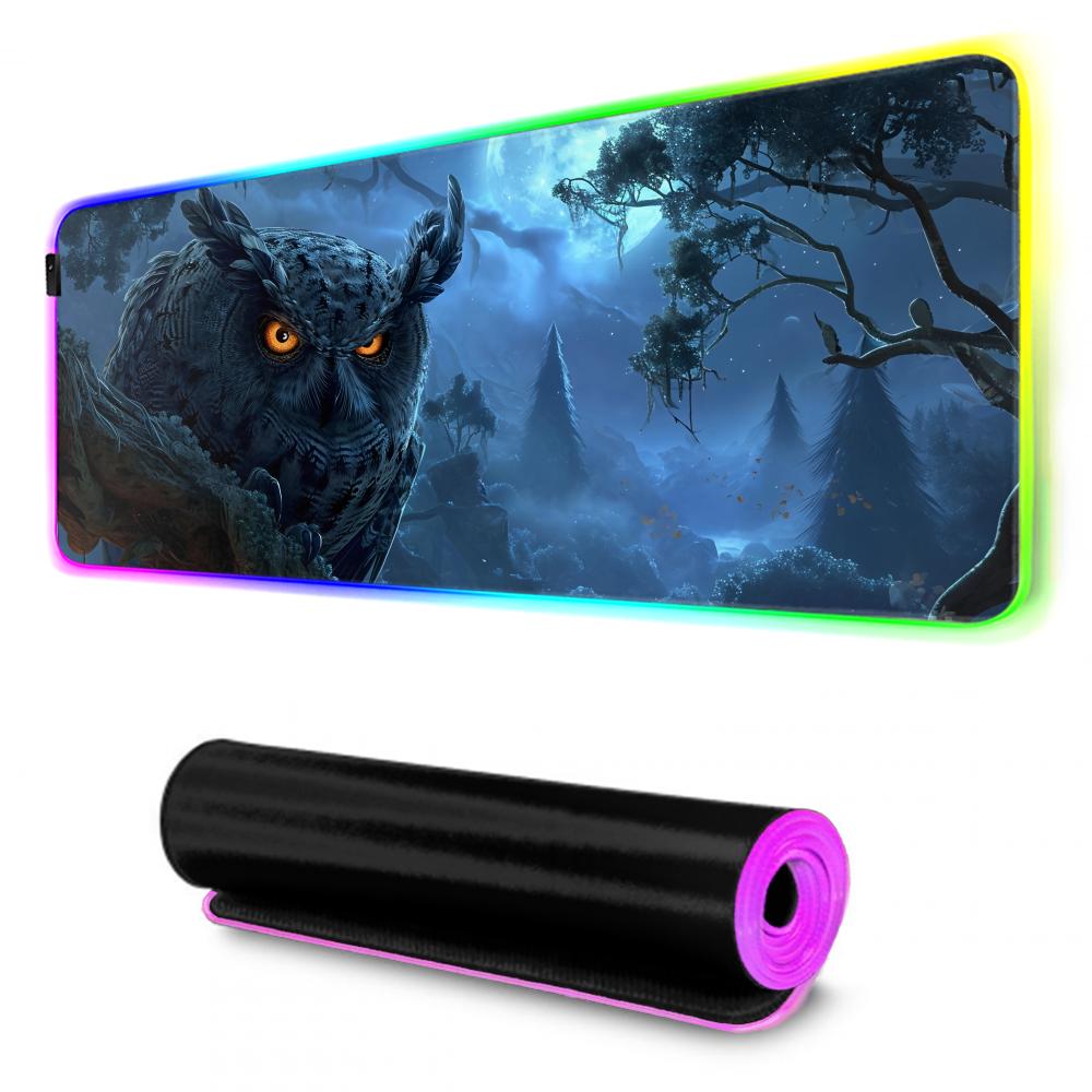 Art сова Коврик для мыши RGB Игровой коврик для мыши Большой светодиодный коврик Настольный коврик для ПК Светящийся коврик для мыши Большие коврики для клавиатуры Настольный коврик с подсветкой