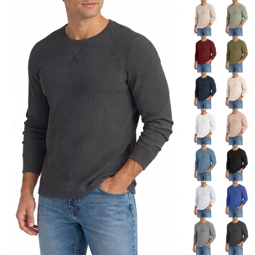 Men's Knit Crewneck Long Sleeve Color Top for Spring and Fall