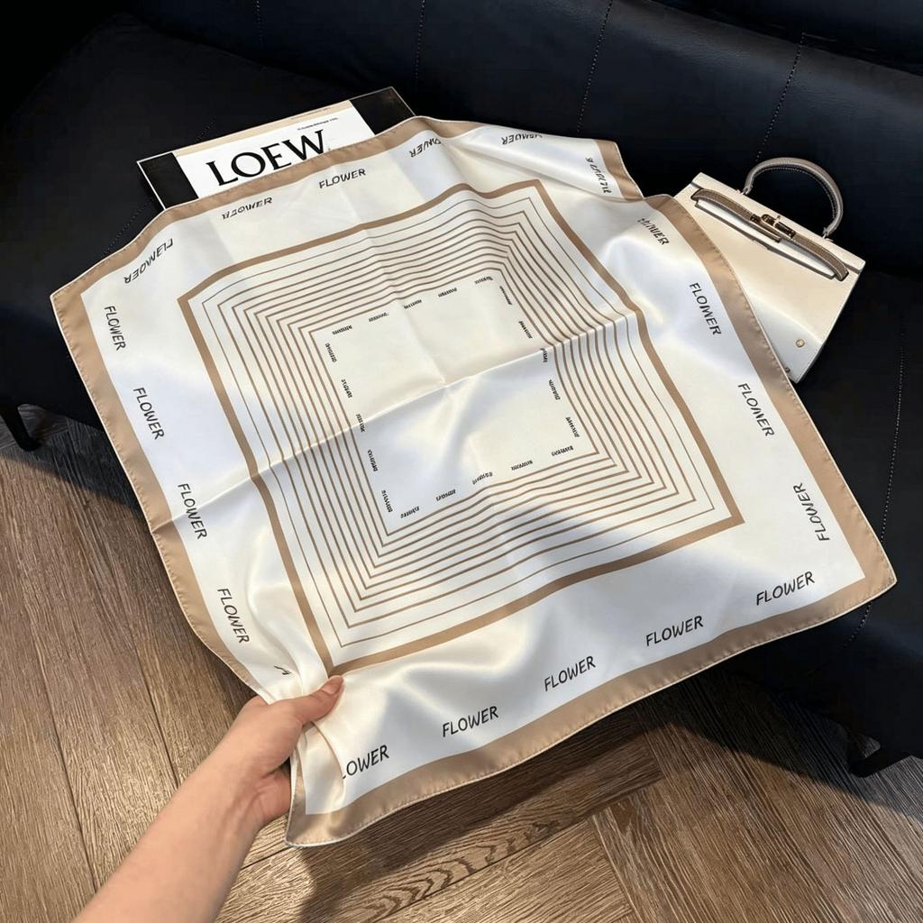 Lao Qian Feng Coffee Color Cashew Nut Silk Scarf Headscarf Versatile Neck Square Scarf Premium Sense Female Foreign Style Decorative Scarf Scarf