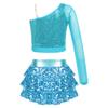 Kids Performance Costume Sequins Adorned One Shoulder Top with Wide Leg Shorts