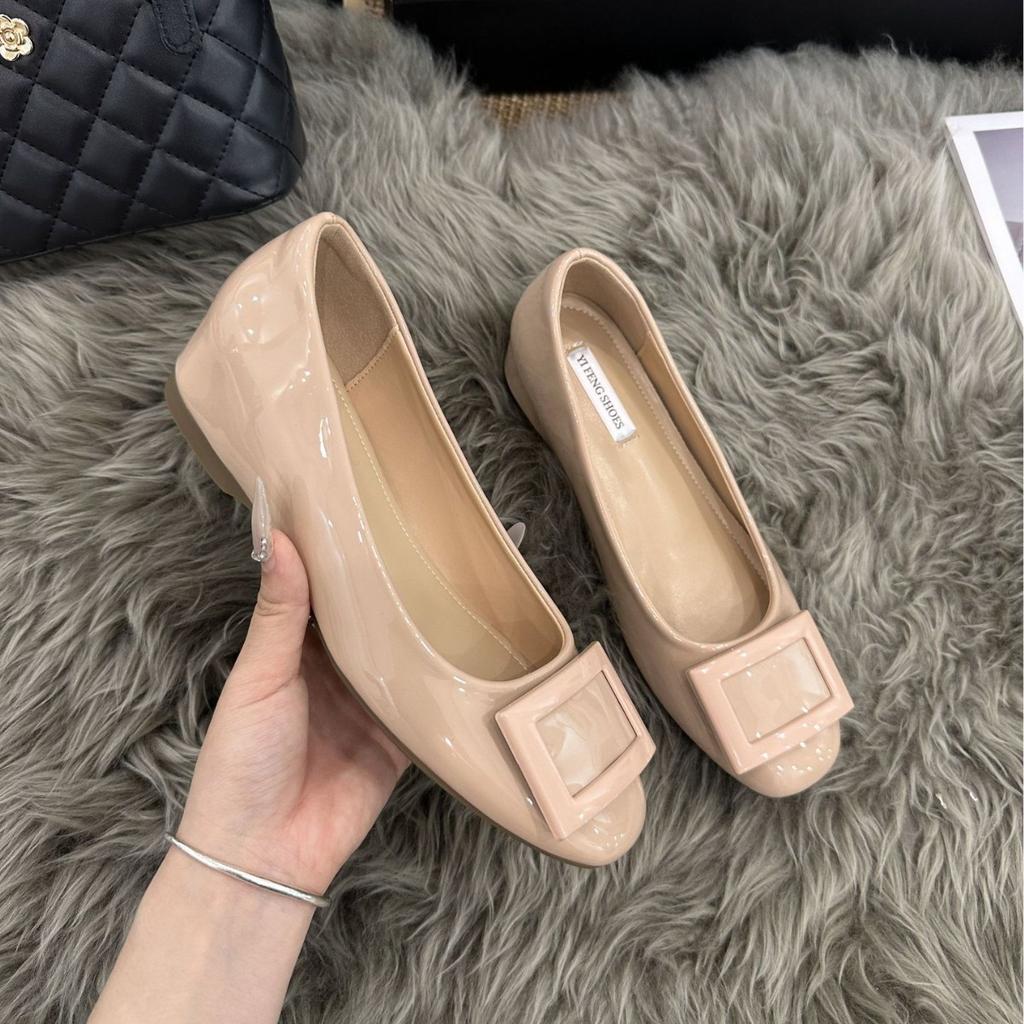 Small Man Increases Height 5cm Nude Square Buckle Light Mouth Single Shoes Women's 2025 Summer New French Round Head Soft Flats