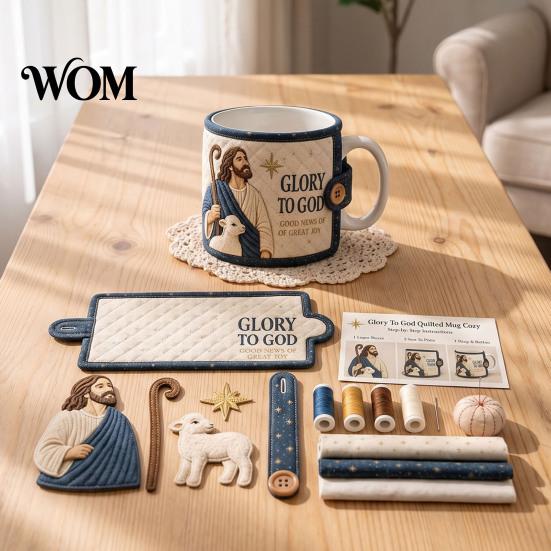 DIY Quilted Cup Sleeve Project Christmas Faith Mug Cozy Sewing Kit, Religious Wrap Craft Christian Themed Crafting Supplies Making Kit for Adults,