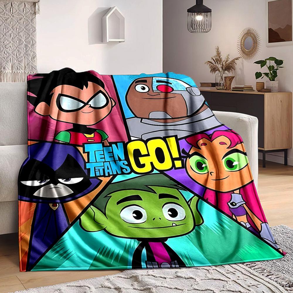 1pc Teen Titans Go! Flannel Throw Blanket - Lightweight Soft Warm All-Season Blanket for Sofa, Bed, Travel, Camping L1029197
