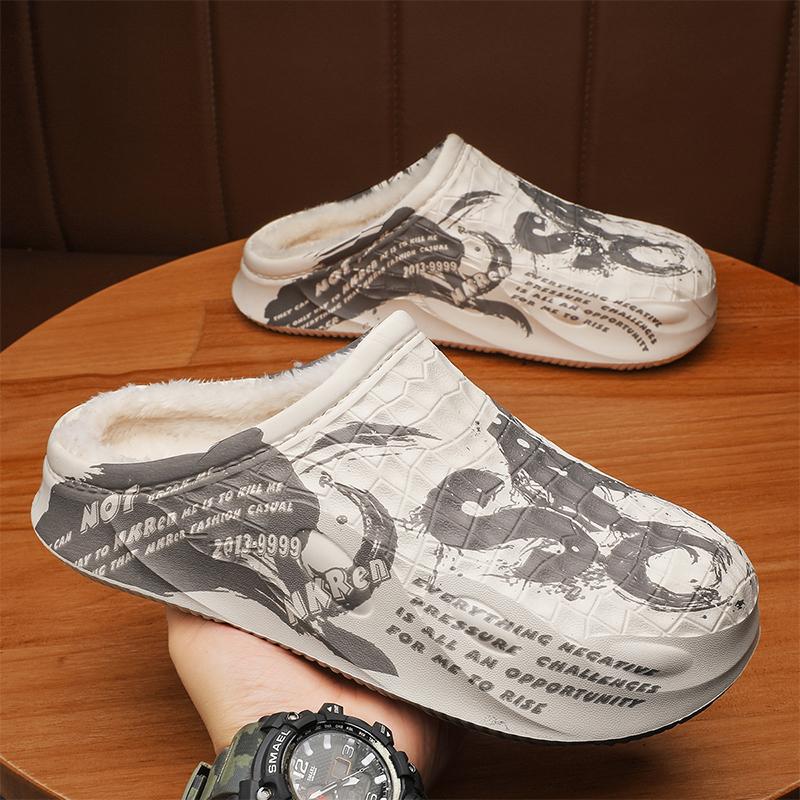 Fashion Cotton Slippers Men's Winter Thick-soled Feces-slip Non-slip Warm Cotton Shoes for Home Wear with Bags and Men's Wool Slippers