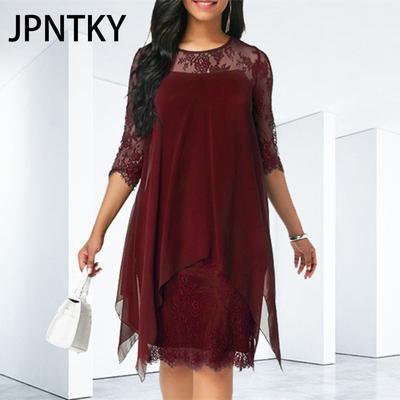 JPNTKY Женская мода Лето Весна Однотонный принт Рукав 2/1 Круглый вырез Повседневные платья