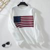Autumn and Winter Women's Plus Size Knitwear Flag Casual Loose Round Neck Pullover Knitted Sweater