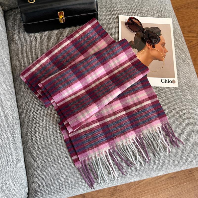 100% Pure Wool Scarf Female Winter Warm Cashmere Shawl Checkerboard Grain Design Couple Accessory Premium Sense Windproof Scarf