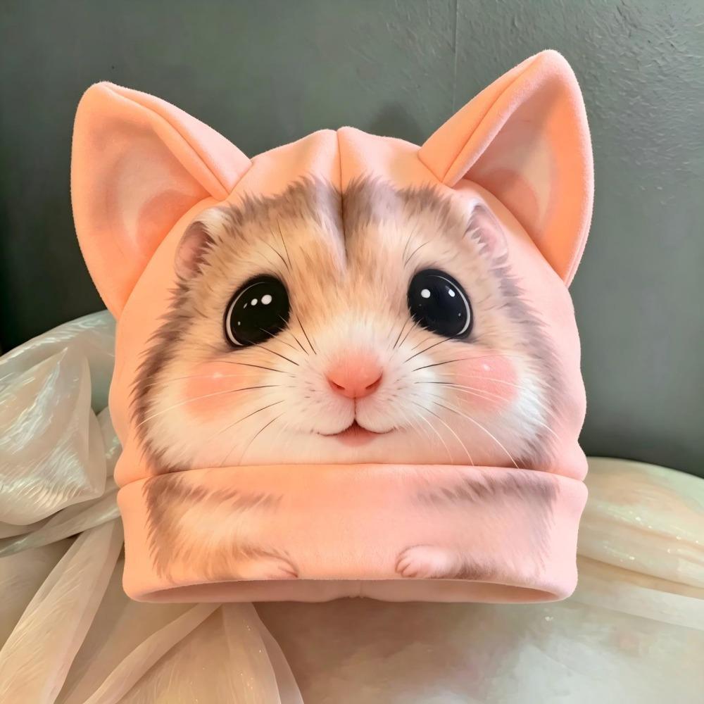 Animal Ear Animal Beanie Hat Cartoon Print Cartoon Beanie New Ear Beanie Hat Daily Outfits