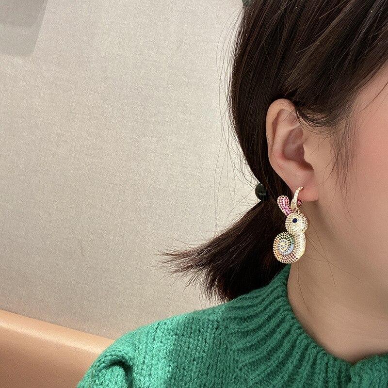Серьги из серебра 925 пробы с иглами, красочные милые ювелирные изделия в виде животных, серьги в форме улитки для женщин, кольцо с микро-набором, серьги с кубическим цирконием, роскошные ювелирные изделия