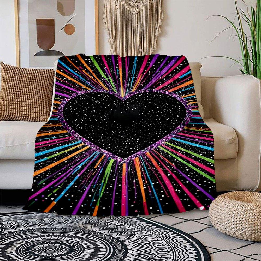 "Colorful Heart Glitter Phone Case Cover"Blanket Flannel Throw Blanket for Sofa, Bed, Travel, Camping, Office, Couch, Chair, And Bed Gift fo
