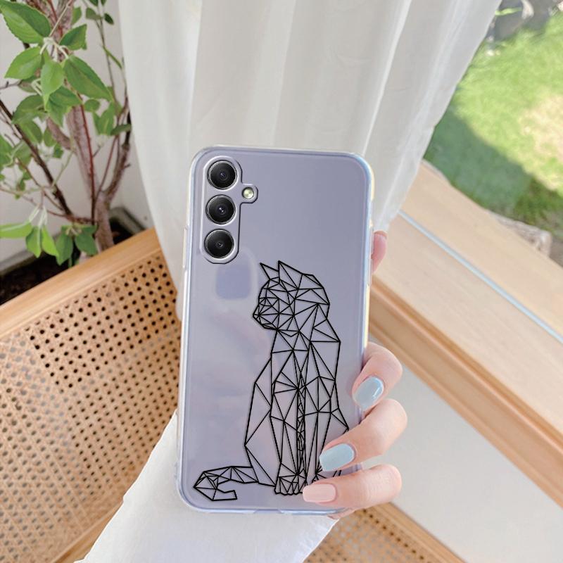 Мягкий силиконовый чехол с рисунком Cat Line для Samsung A55 35 M35 S24 Xiaomi Redmi Note 13 Pro iPhone Huawei Honor Realme Camera Защитный противоударный чехол