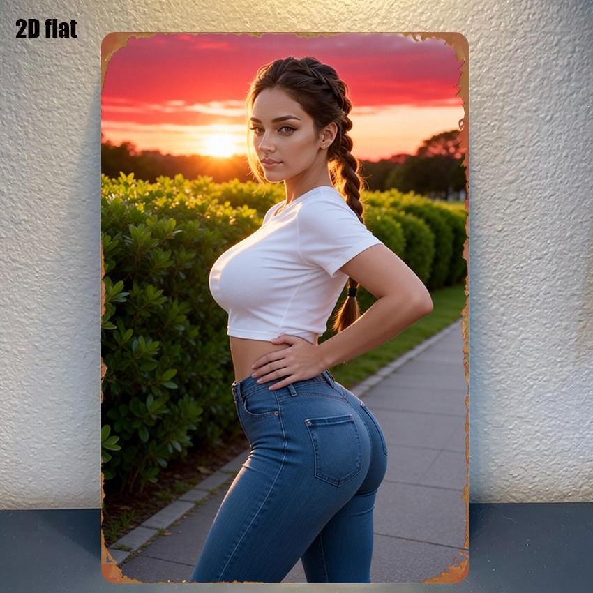 pc Metal Sign Featuring a Stylish Female Silhouette Against a Sunset Iconic Figure Suitable for Wall Decor in Living Rooms An