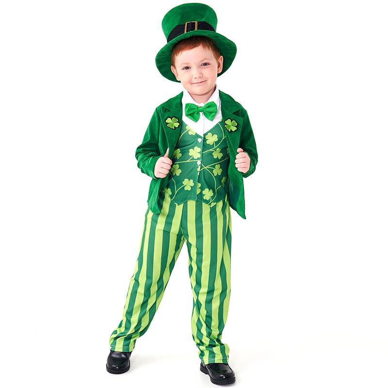 Kids Green Leprechaun Costume Halloween Party Irish Fairy Outfit With Clover Lace Blazer Suit