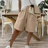 Shorts Women Summer Cotton Linen Elastic Waist Pocket Elastic Casual Pants Straight Loose Five Quarter Women'S Clothing
