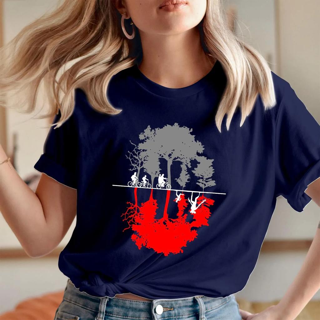 Friends Upside Down World Theme Tshirt Fun Unisex Pure Cotton Tshirt Printed for Womens Daily Wear Shortsleeved