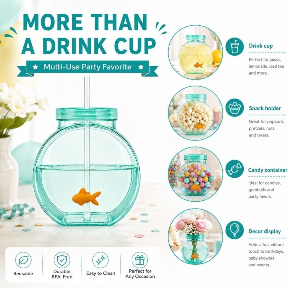 With Lid Plastic Fish Bowl Cup Translucent Green Drinking Purse Bottle  Parties Centerpieces