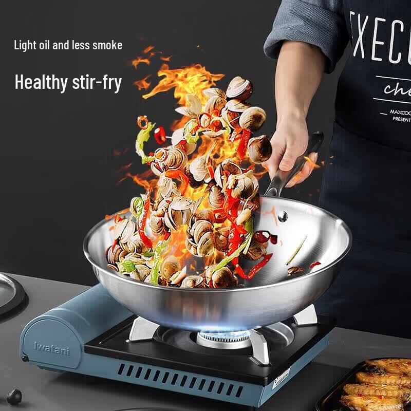 MAXCOOK 30cm 304 Stainless Steel Stir-fry Wok