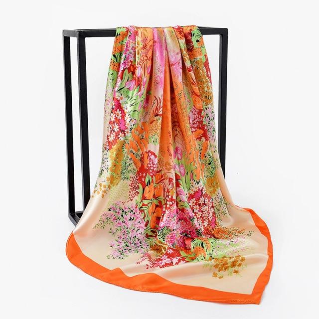90 *90cm Square Silk Scarf Women Shawls Neckerchief Designer Print Chiffon Hijab Scarf Foulard Lady Neck Scarves Soft Big Bandana