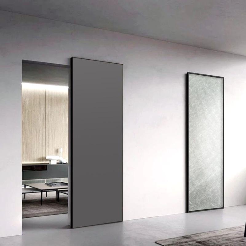 Minimalist Aluminum Wood Trackless Sliding Barn Door - Invisible, Paint-Free Design for Bedroom or Living Room.