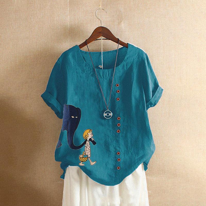 GMXIA Летняя винтажная футболка больших размеров из хлопка и льна с коротким рукавом, повседневная свободная футболка из хлопка и льна для женщин, женская одежда больших размеров