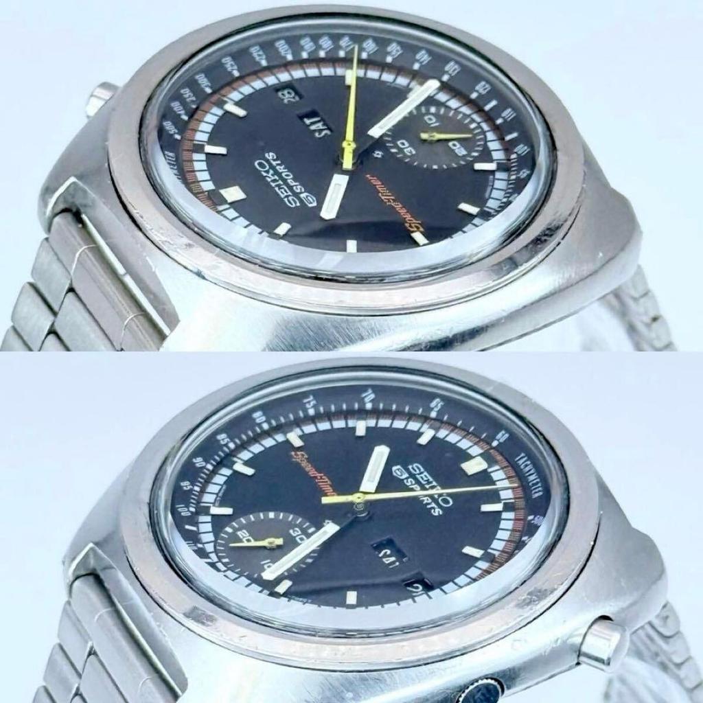 SEIKO 5 Speedtimer Автоматический Черный 1974 6139-7012 Хронограф, Ремешок, День-Дата, Циферблат, Серебристый