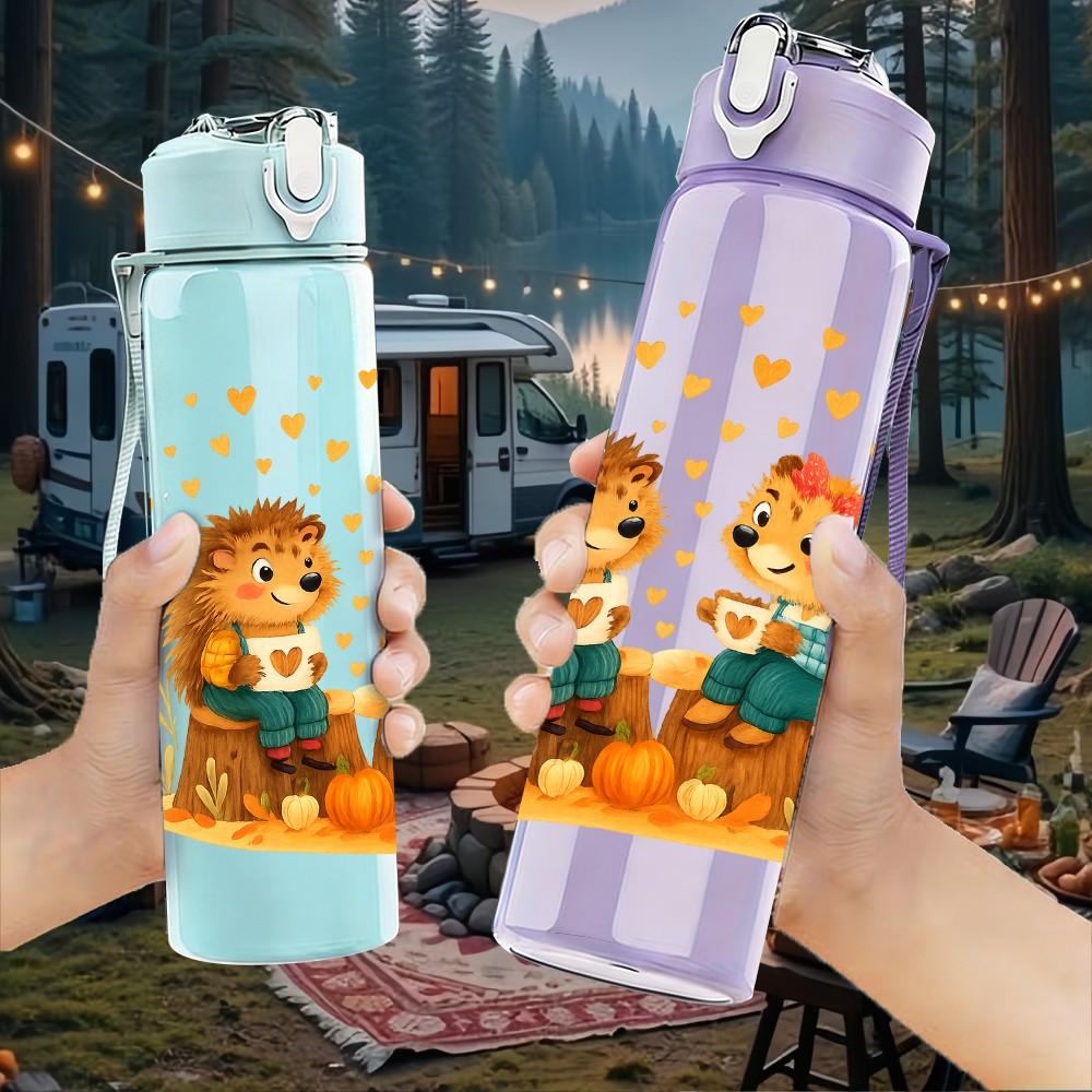 1PC Twin Ginger Cats Art 750ml Color Plastic Sports Water Bottle Leakproof Flip Straw Lid Suitable for Sports Office Home Use