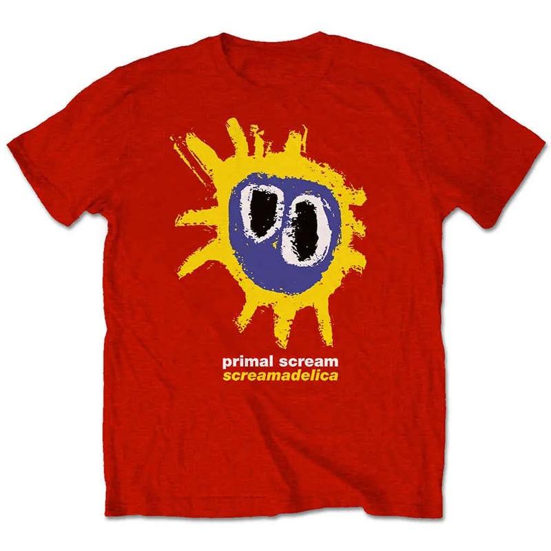 1984 Британский Эйсид-рок Primal Scream Оригинальный состав Американский кэжуал красная футболка с коротким рукавом Раскованные улицы Литературный